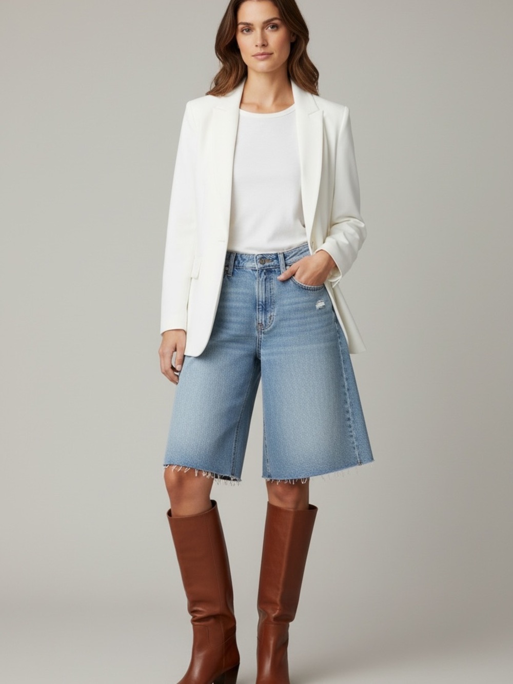 Hollister Light Blue Denim Wide knee-length Bermuda